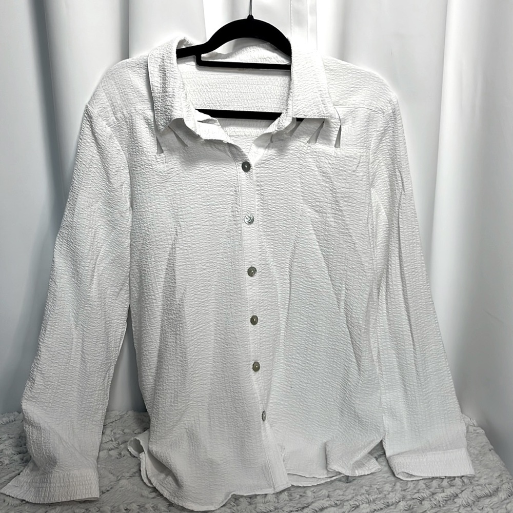 Soft Surroundings White Long Sleeve Cutout Detail Top XL